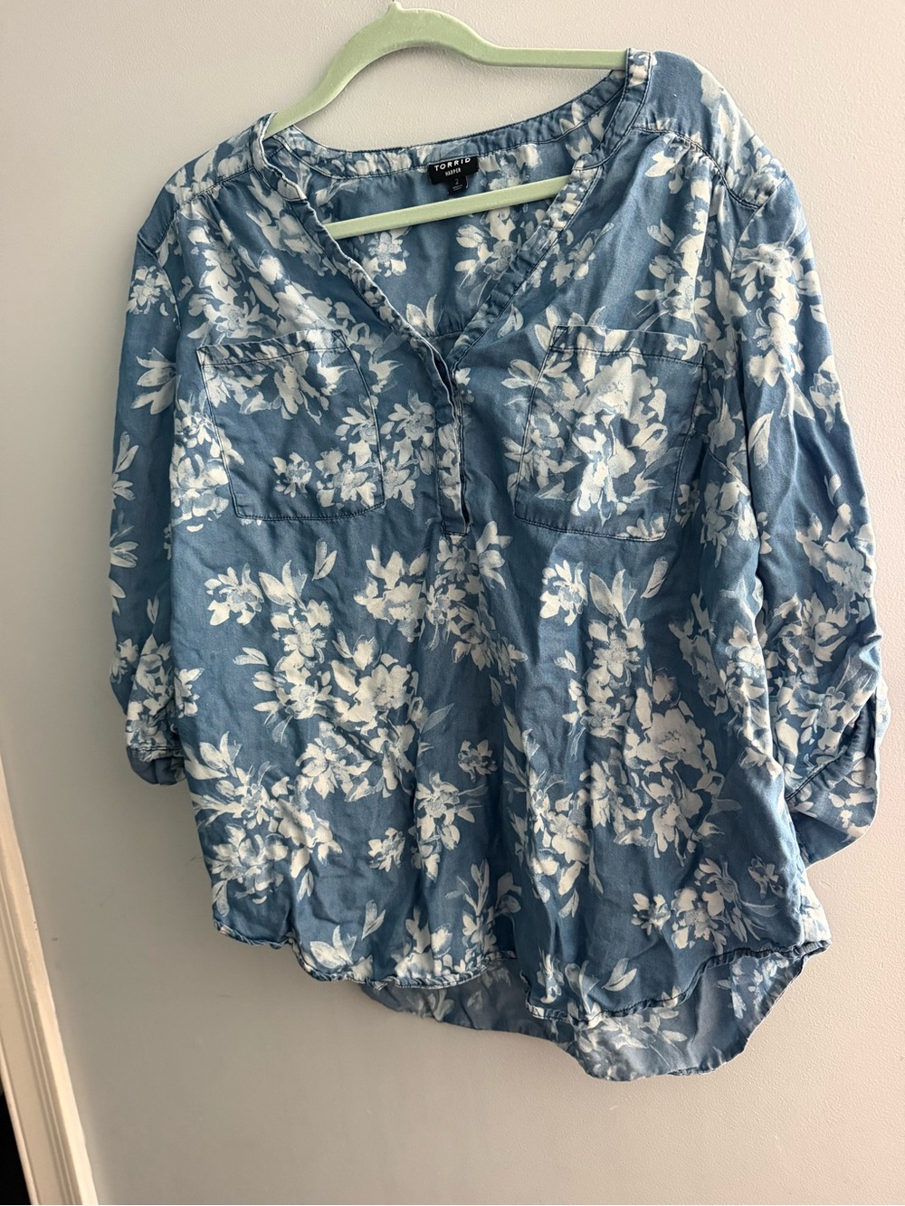 torrid Blue and White Floral Henley Blouse